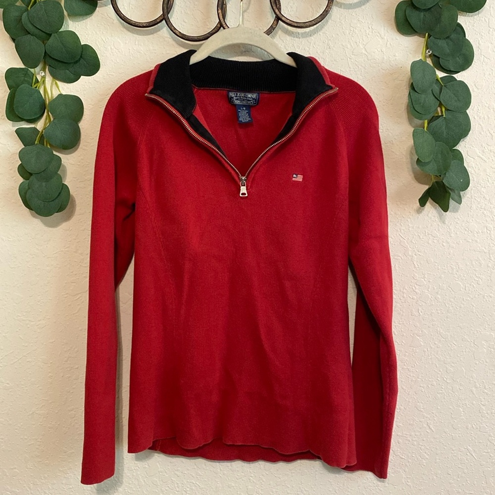 SOLD❣️❣️Vintage 90s POLO Ralph Lauren Red 3/4 Zip Pullover✨ - Picture 1 of 6